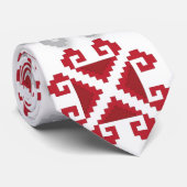 Lettisches rot-graues geometrisches Mondkreuz Krawatte (Gerollt)