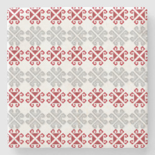 Lettisches rot-graues geometrisches Mondkreuz Steinuntersetzer