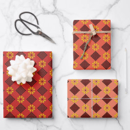 Lettisches Vintag-orange-schwarzes Folkloremuster Geschenkpapier Set