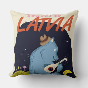 Lettland Cartoon Vintage Reiseplakat Kissen