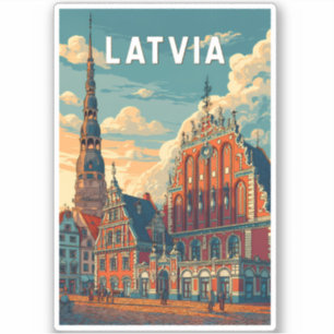 Lettland Illustration Reise Kunst Vintage Aufkleber