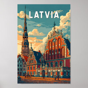 Lettland Illustration Reise Kunst Vintage Poster