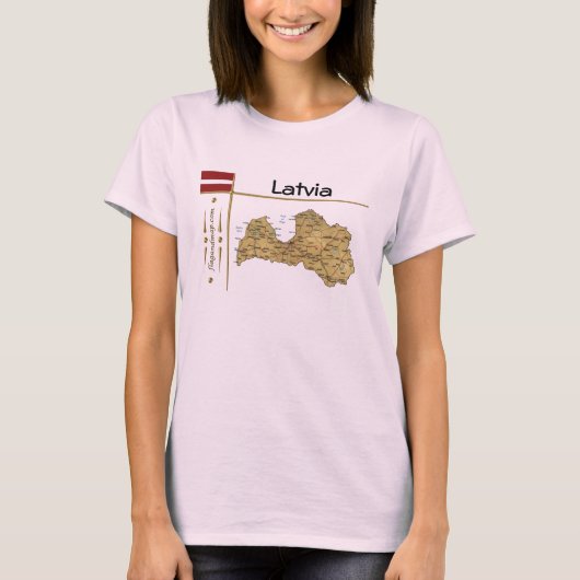 Lettland Karte + Flagge + T - Shirt (Vorderseite)