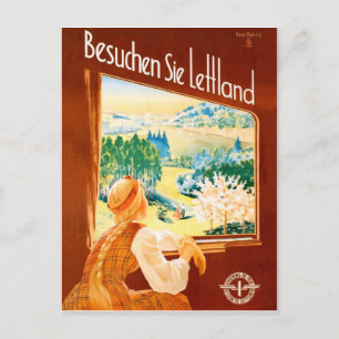 Lettland, Mädchen im Zug schaut aus dem Fenster Postkarte