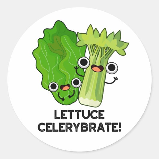Lettuce Celerybrate Funny Veggie Pub Runder Aufkleber (Vorderseite)