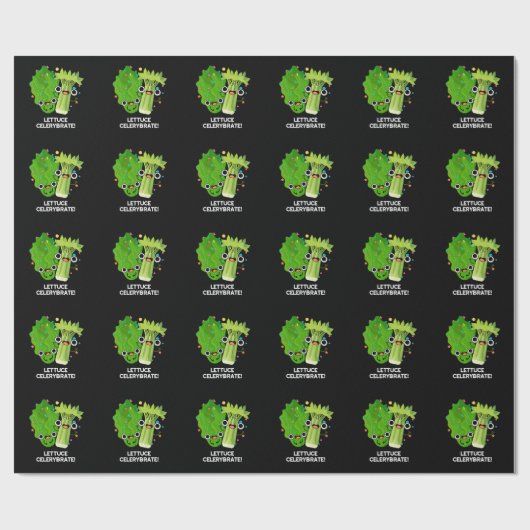 Lettuce Celerybrate Funny Veggie Pun Dark BG Geschenkpapier (Flach)
