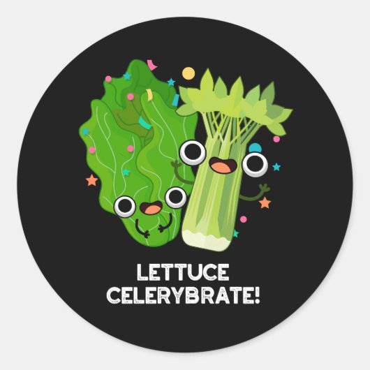 Lettuce Celerybrate Funny Veggie Pun Dark BG Runder Aufkleber (Vorderseite)