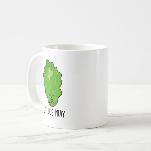 Lettuce Pray Funny Veggie Pun Kaffeetasse (Vorderseite Links)