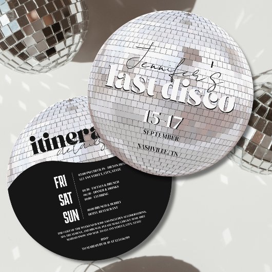 Letzte Disco 70er Bachelorette Wochenende Einladung