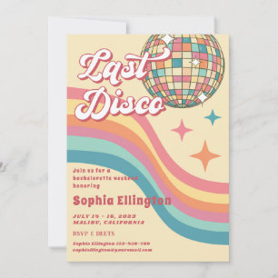 Letzte Disco 70's Retro Bachelorette Wochenende Einladung