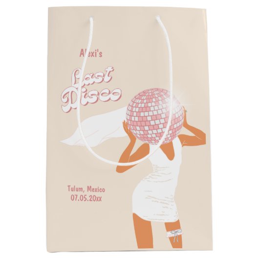 Letzte Disco Bachelorette Beige Mittlere Geschenktüte (Vorderseite)