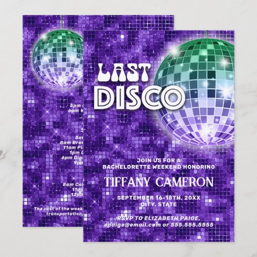 Letzte Disco Bachelorette Einladung (Vorne/Hinten)