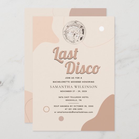 Letzte Disco Bachelorette Retro 70 Weekend Tour Einladung (Vorne/Hinten)