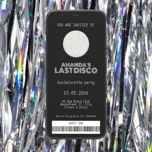 Letzte Disco Bachelorette - Silver Ticket Einladung