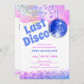 Letzte Disco Glam Retro Blue Pink Bachelorette Einladung (Vorne/Hinten)