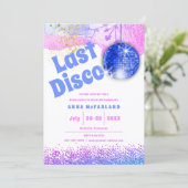 Letzte Disco Glam Retro Blue Pink Bachelorette Einladung (Stehend Vorderseite)