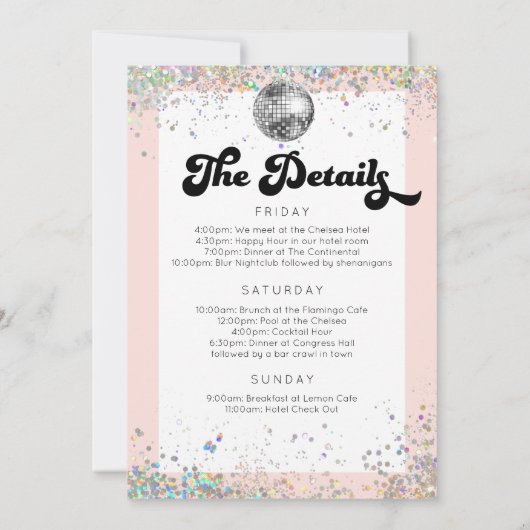 Letzte Disco Junggeselinnen-Abschied Einladung (Rückseite)