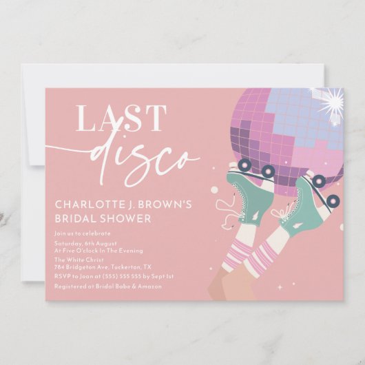 Letzte Disco Modernes Retro Rosa Brautparty Einladung (Vorderseite)