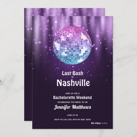 Letzte Disco Nashville Junggeselinnen-Abschied Ein Einladung (Vorne/Hinten)