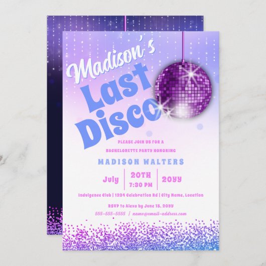 Letzte Disco Retro Bachelorette Einladung (Vorne/Hinten)
