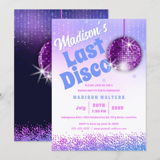 Letzte Disco Retro Bachelorette Einladung (Vorne/Hinten)