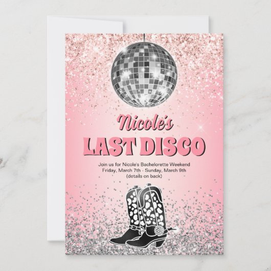 Letzte Disco Retro Bachelorette Wochenende Einladung (Vorderseite)