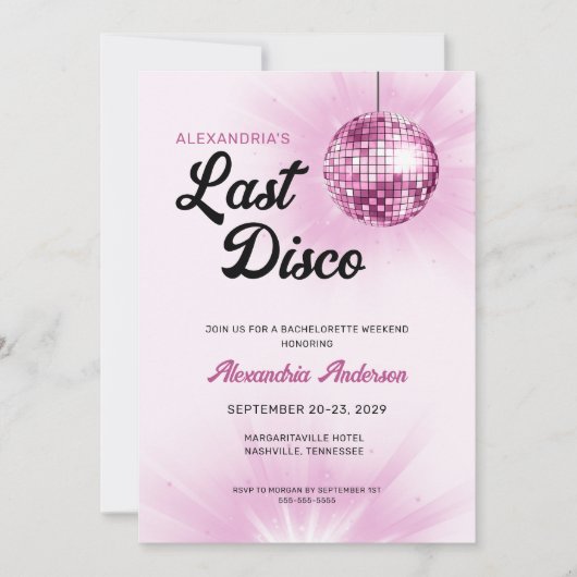Letzte Disco Retro Bachelorette Wochenende Party Einladung (Vorderseite)
