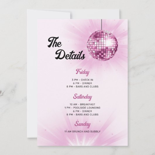 Letzte Disco Retro Bachelorette Wochenende Party Einladung (Rückseite)