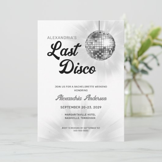Letzte Disco Retro Bachelorette Wochenende Party Einladung (Stehend Vorderseite)