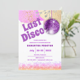 Letzte Disco Retro Glam Lila Gold Bachelorette Einladung
