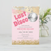 Letzte Disco Retro Glam Pink Gold Bachelorette Einladung (Stehend Vorderseite)