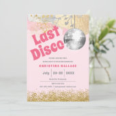 Letzte Disco Retro Glam Pink Gold Bachelorette Einladung (Stehend Vorderseite)