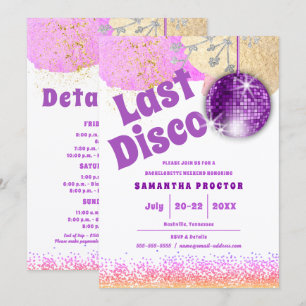 Letzte Disco Retro Glamour Lila Gold Junggesellinn Einladung