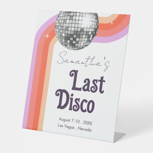 Letzte Disco Retro Rosa Bachelorette Sockelschild (Vorderseite)