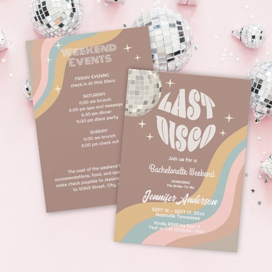 Letzte Disko 70er Retro Groovy Bachelorette Wochen Einladung