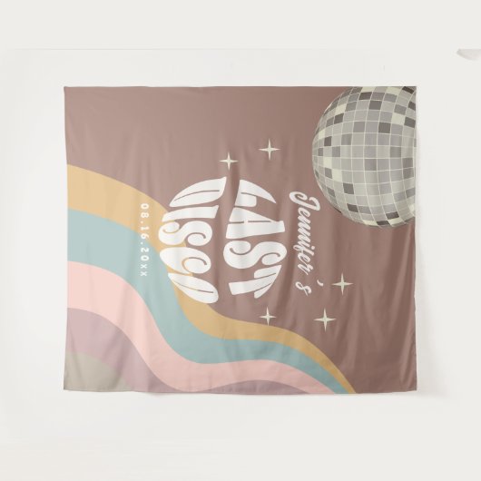 Letzte Disko 70er Retro Groovy Bachelorette Wochen Wandteppich (Vorderseite (Horizontal))