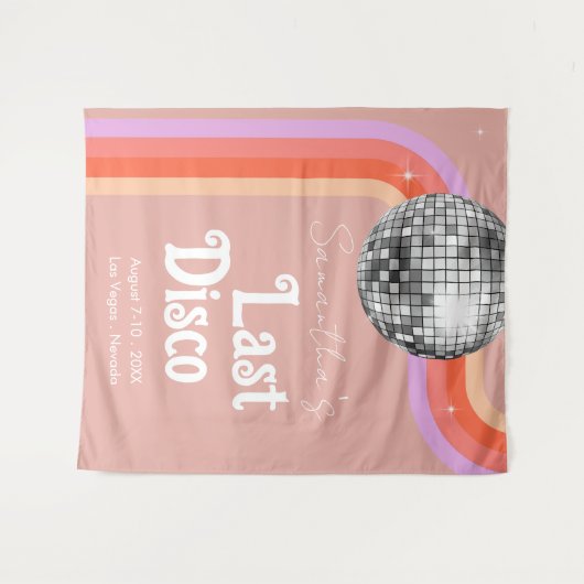 Letzte Disko Retro Rosa Bachelorette Wochenende Wandteppich (Vorderseite (Horizontal))