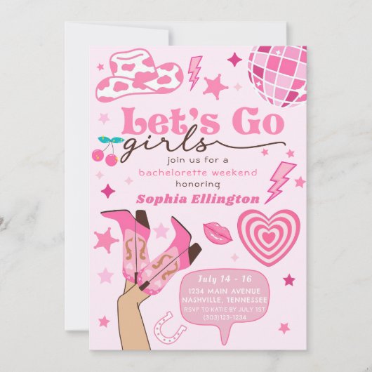 Letzte Disko Rodeo Bachelorette Wochenende Nash Ba Einladung (Vorderseite)