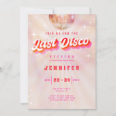 Letzte Disko Rosa Retro Bachelorette Wochenende Einladung (Vorderseite)