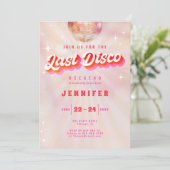 Letzte Disko Rosa Retro Bachelorette Wochenende Einladung (Stehend Vorderseite)