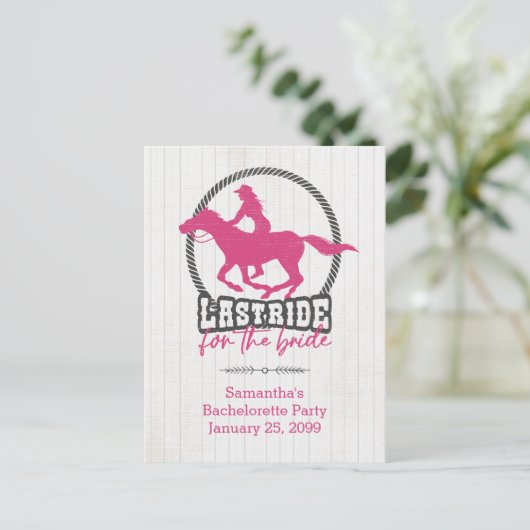 Letzte Fahrt mit der Bride-Postkarte in Pink Postkarte (Stehend Vorderseite)