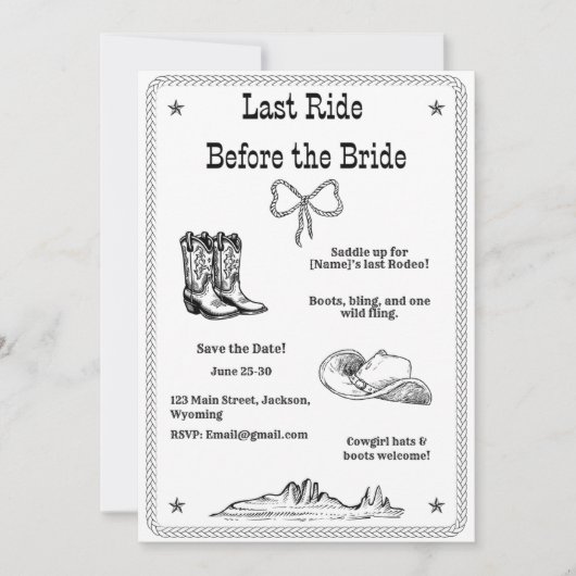 Letzte Fahrt vor dem Western Bachelorette Save The Date (Vorderseite)