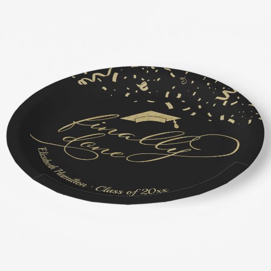 Letzte Gold Calligrafy Graduation Party Pappteller (Schrägansicht)