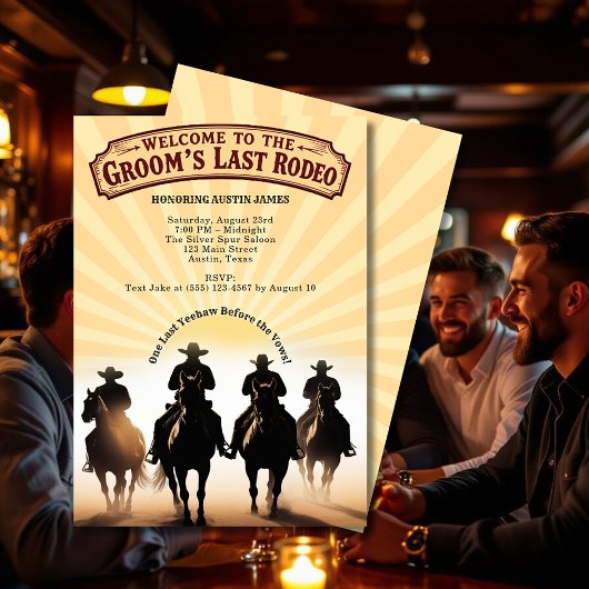 Letzte Rodeo Bachelor Party Cowboys Pferde Sunset Einladung