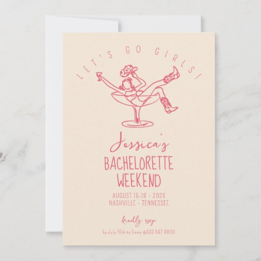 Letzte Rodeo Bachelorette Weekend Funky Hand gezog Einladung (Vorderseite)