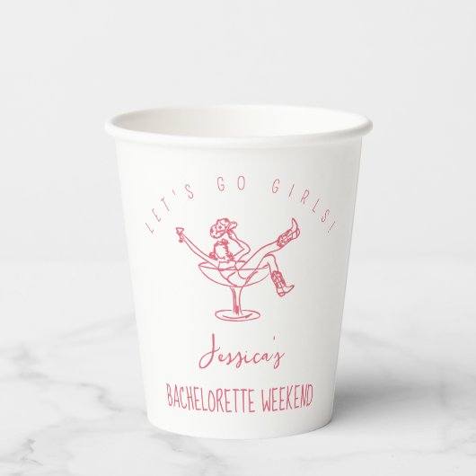 Letzte Rodeo Bachelorette Weekend Funky Hand gezog Pappbecher (Rückseite)