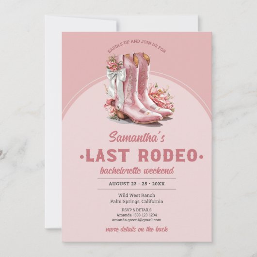 Letzte Rodeo Blush Pink Cowgirl Boots Weekend Einladung (Vorderseite)