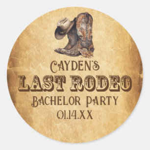 Letzte Rodeo Cowboy Bachelor Party Grunge Brown Runder Aufkleber