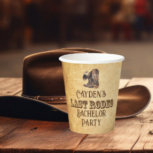Letzte Rodeo Cowboy Grunge Brown Bachelor Party Pappbecher
