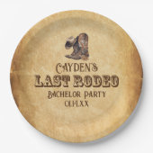 Letzte Rodeo Cowboy Grunge Brown Bachelor Party Pappteller (Vorderseite)